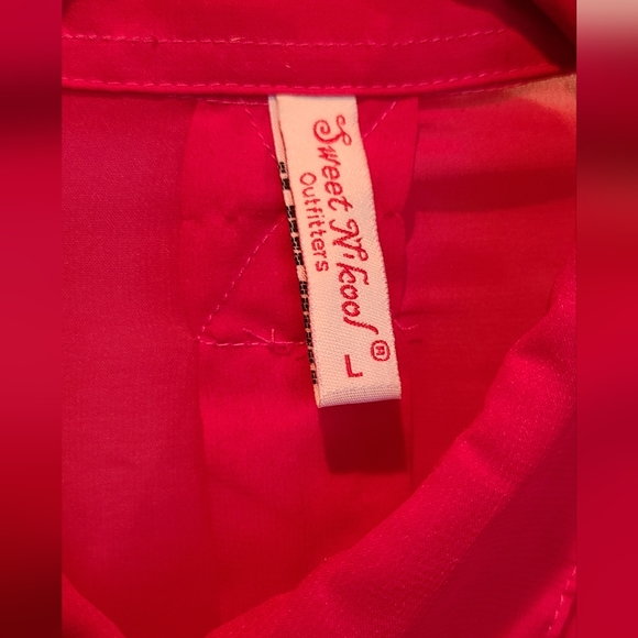 Sweet n Kool outfitters fuschia hot pink sheer rhinestone blouse L western rodeo - Picture 5 of 10